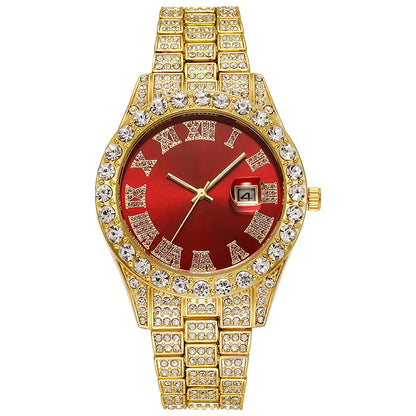 Classic Golden Steel Strap Roman Scale Calendar Watch Relogio Masculino
