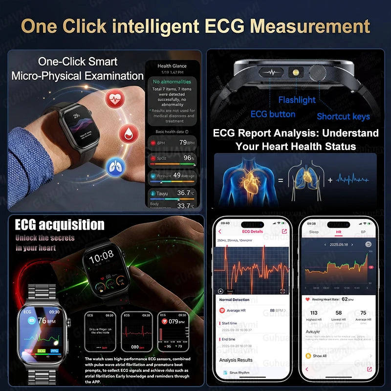 2026 Nouvelle Montre Connectée de Diagnostic Précis Graisse Corporelle ECG Oxygène Sanguin TA Santé Sport Écran AMOLED HD Appel Montres Intelligentes homme femme