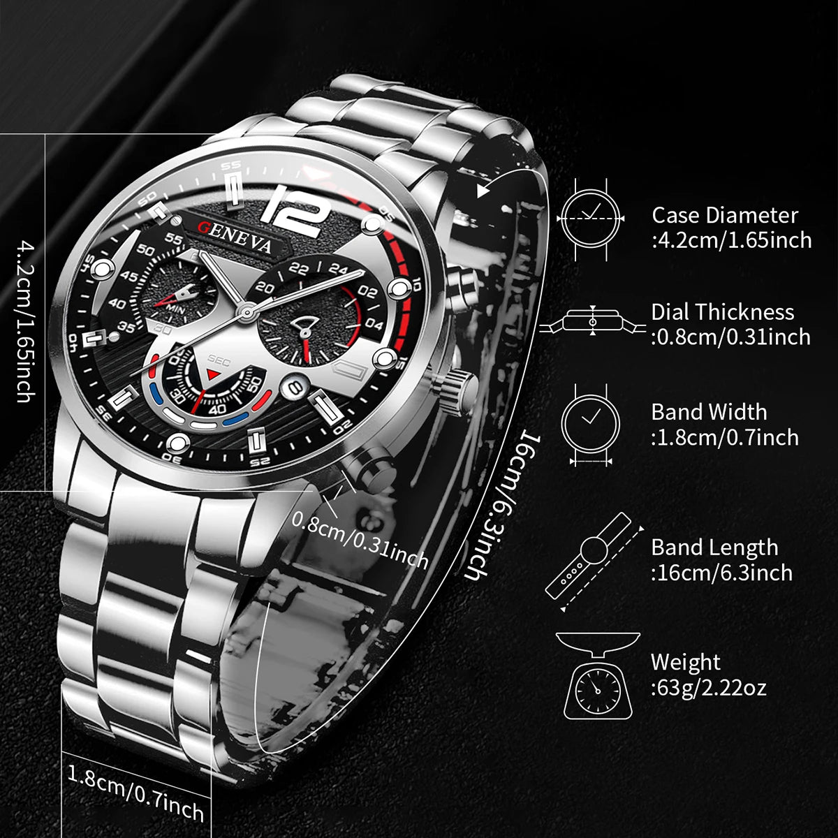 Montre-bracelet à quartz analogique pour homme avec bracelet en acier inoxydable et calendrier