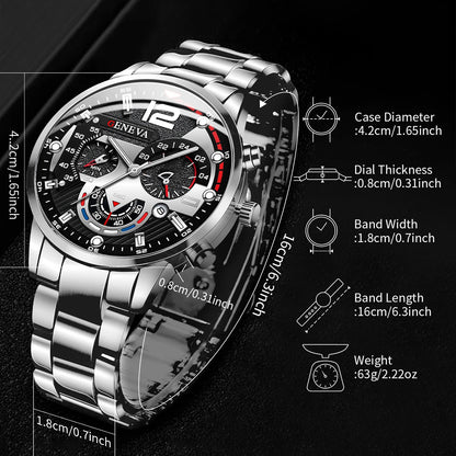 Montre-bracelet à quartz analogique pour homme avec bracelet en acier inoxydable et calendrier