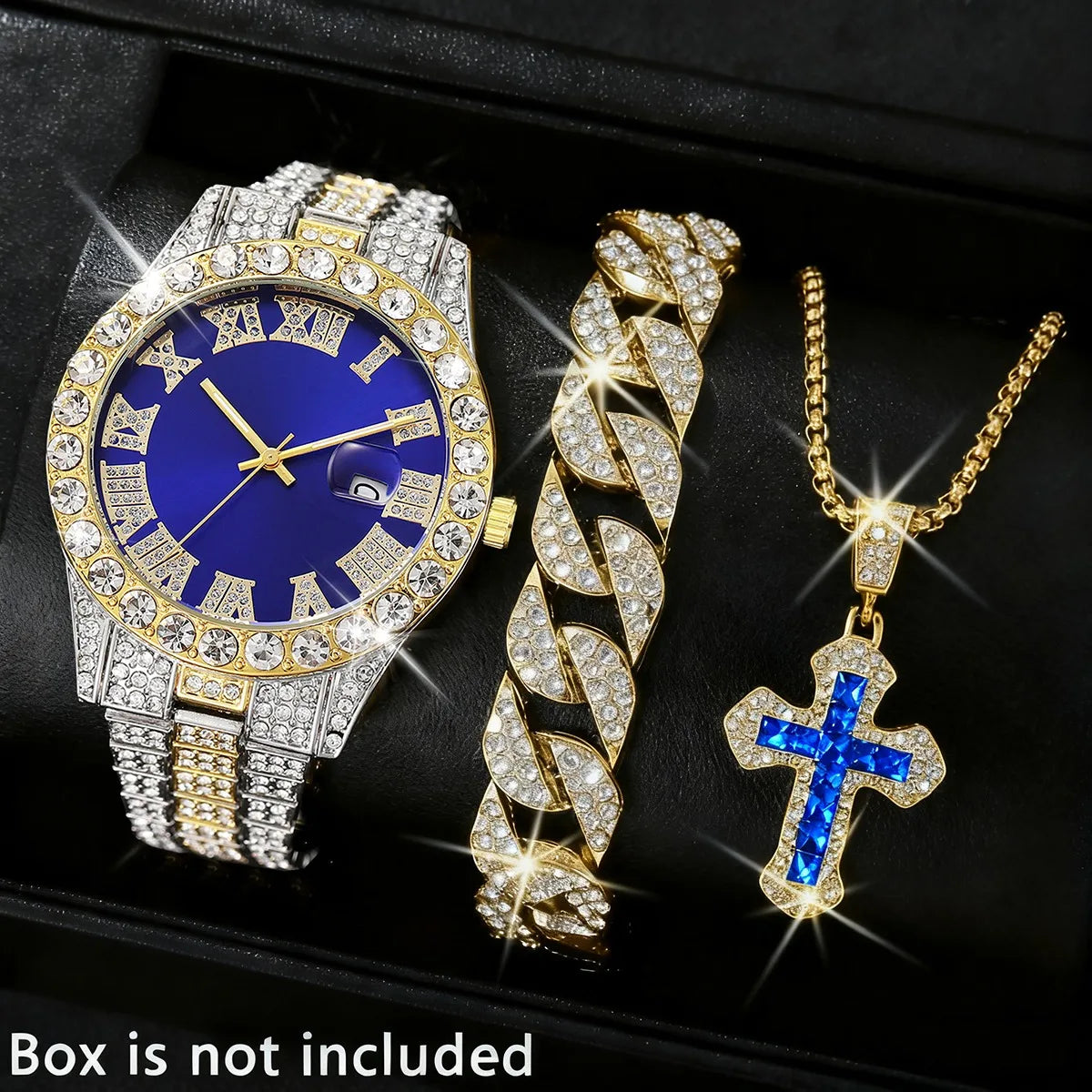 3 montres de luxe pour homme, bracelet, collier, ensemble, mode Hip Pop, montres à quartz avec calendrier pour homme, Reloj Mujer (sans boîte)
