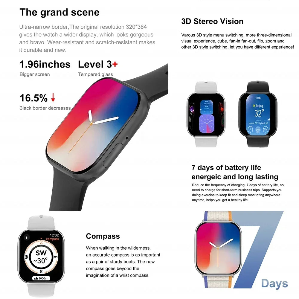 2025 New Original for Apple DT Watch 10 Smart Watch Men AMOLED 4GB Memory Music 3D Surround BT Call Waterproof smart watch Woman