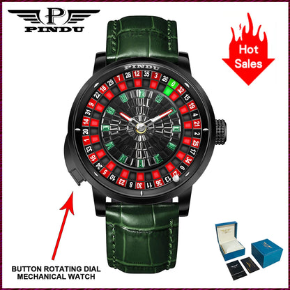 Montre mécanique rotative à bouton PINDU Design NOUVEAU 2025, coque noire, mouvement NH35, montre automatique de luxe en acier inoxydable pour hommes