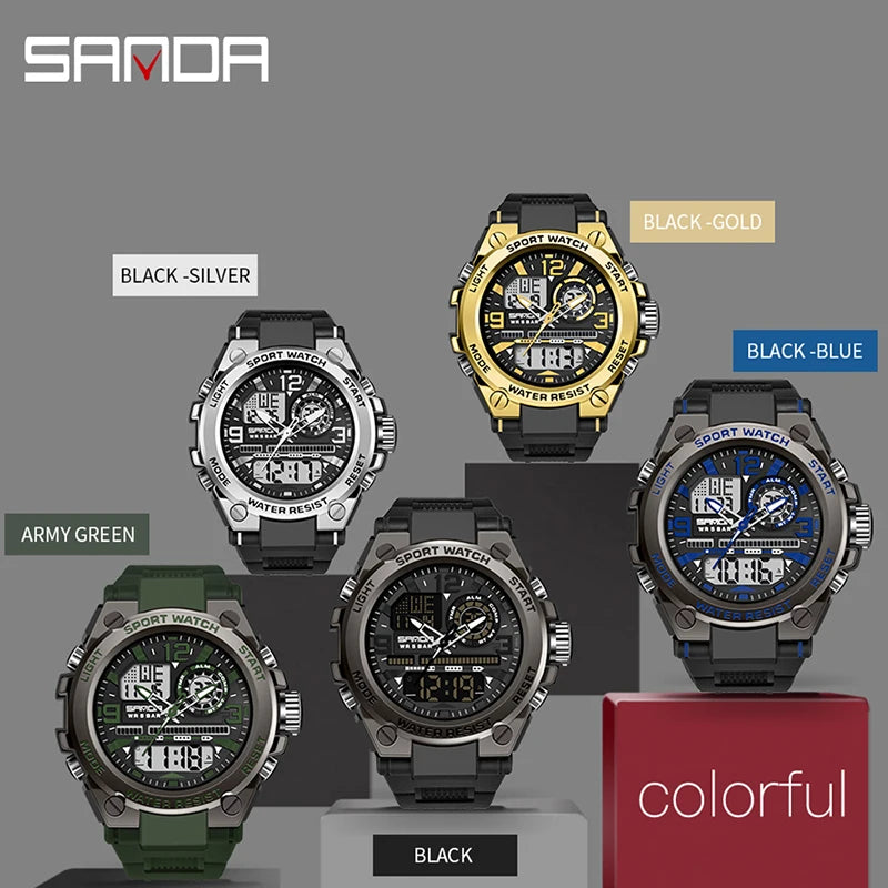 Montres de Sport à Quartz SANDA pour Hommes, Double Affichage LED Électronique Numérique, Étanche, Militaire, Relogios Masculino