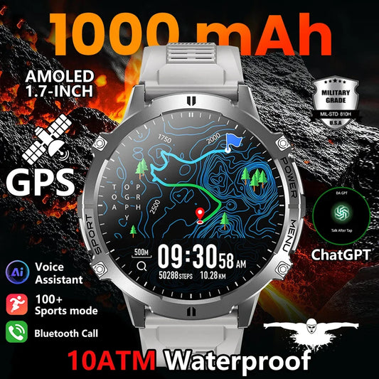 2026 Military TANK X3 Smart Watch Men 1.73" AMOLED Screen 5ATM Waterproof 1000mAh Battery GPS Sports Fitness Track Smart Watches