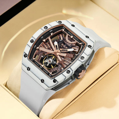 BONEST GATTI Montre-bracelet mécanique à mouvement automatique pour hommes, cadran squelette Warrior grand format, verre saphir