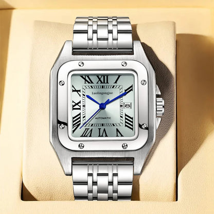 High-End Luxury Square Automatic Mechanical Watch for Men, with Hollow Butterfly Clasp, Fashionable Business Casual Versatile Stylish Men's Wristwatch, Suitable for Wearing in Various Occasions, the First Choice Gift for Your Boyfriend on Valentine's Day