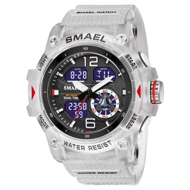SMAEL 8007 digital watch with dual time display, stopwatch and LED backlight