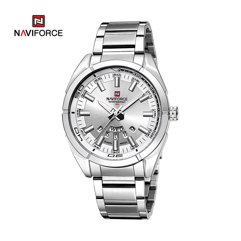 Montre NAVIFORCE classique décontractée pour homme, en acier inoxydable, sport, étanche, affichage de la date, horloge à quartz, Relogio Masculino