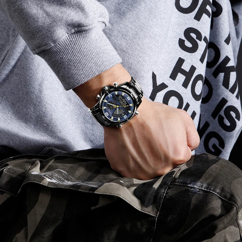 NAVIFORCE NF9257 Dual Display Stainless Steel Watch