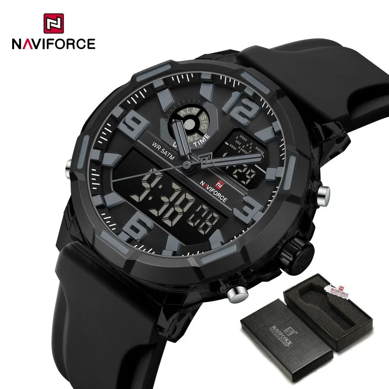 NAVIFORCE 2026 Montre homme nouvelle 5ATM étanche Double affichage Chronographe Réveil Montre-bracelet Montres tendance pour homme NF7130