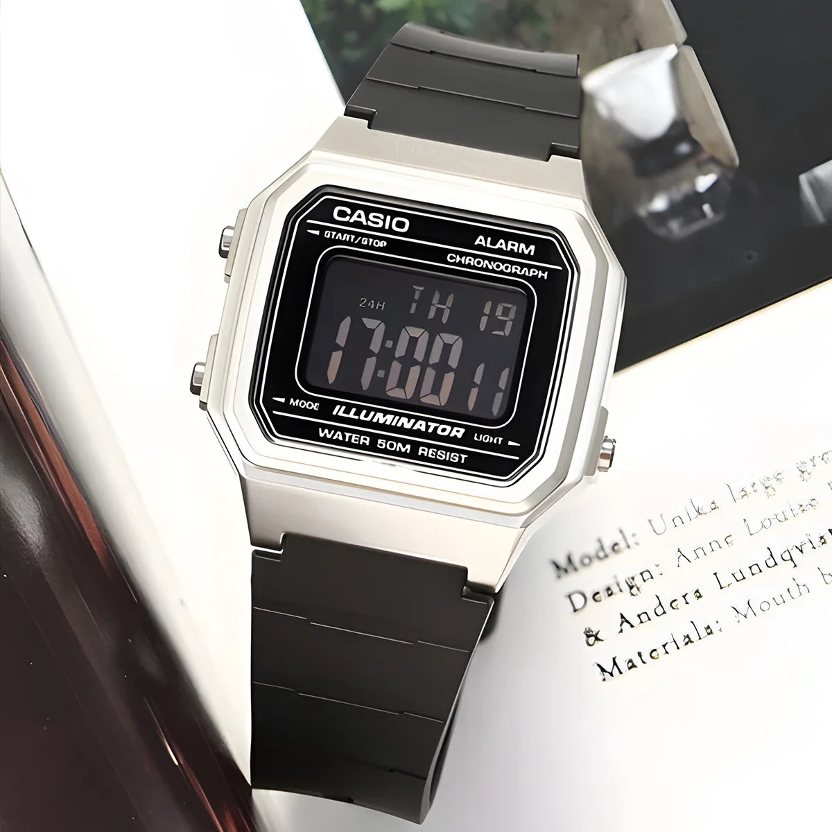 Casio W-217H digital watch with square display and everyday design