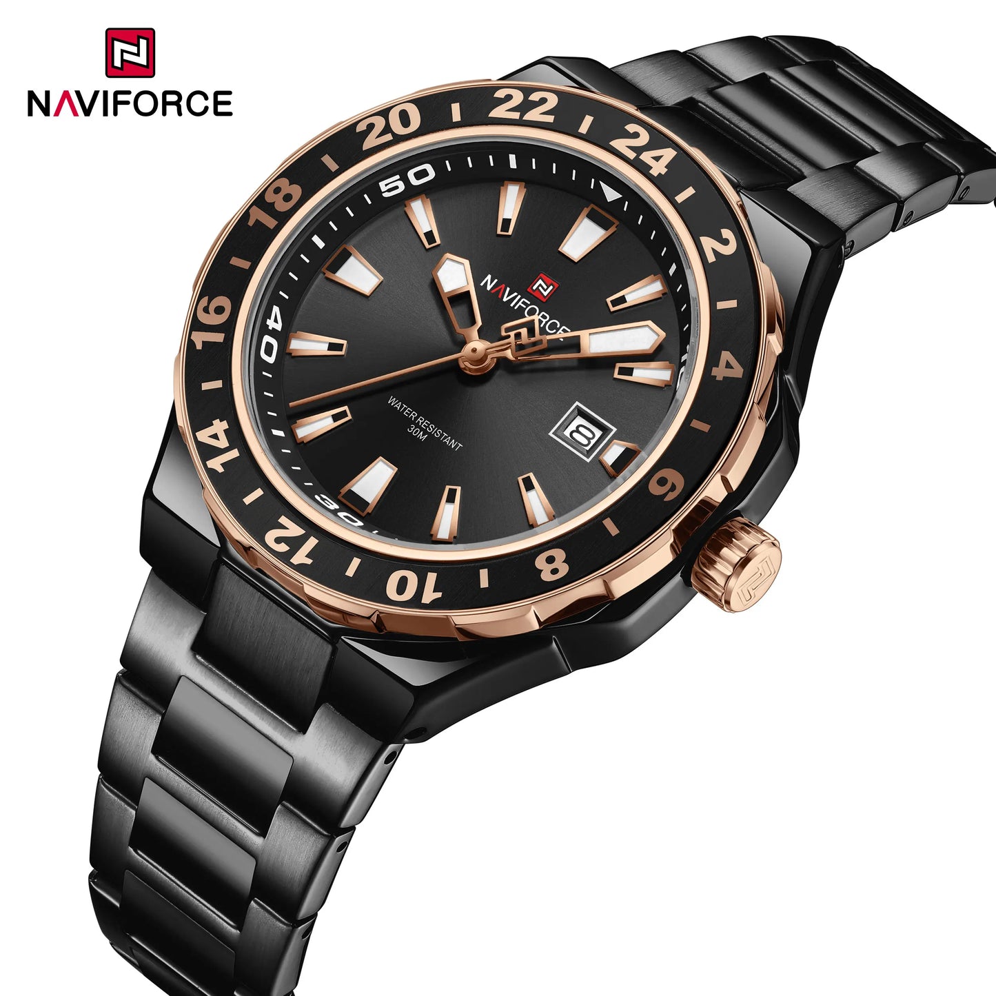 NAVIFORCE – Montre de luxe sportive à quartz, lumineuse, avec calendrier, pour homme, en acier inoxydable, étanche, Relogio Masculino