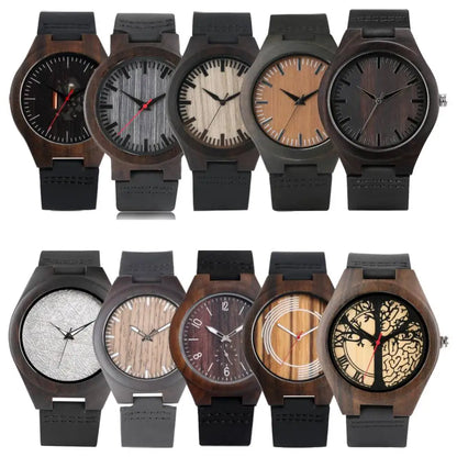 Montre-bracelet Bob Bird Watch à quartz en cuir véritable noir