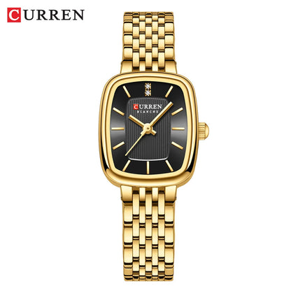CURRN 9093 Women's Quartz Watch Fashion Leisure Diamond Simple Gold Silvery Steel Strip Wristwatch for Ladies Gift Clock