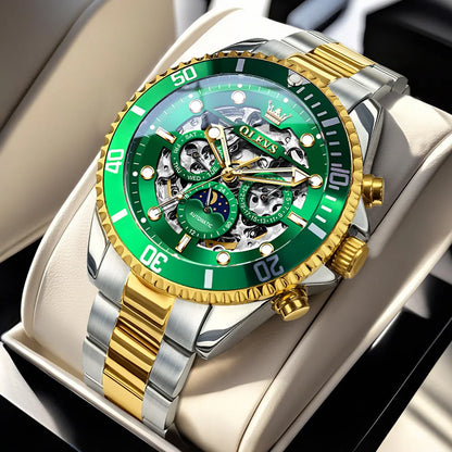 OLEVS 6715 Montre Homme Évidée Date Automatique Mécanique Pour Hommes 43mm Grand Cadran Phase de Lune Montre-Bracelet Étanche Tendance Pour Homme