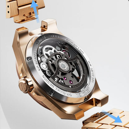 BONEST GATTI Nouvelle montre homme série Infinite Tourbillon Automatique Squelette Bracelet Acier Inoxydable