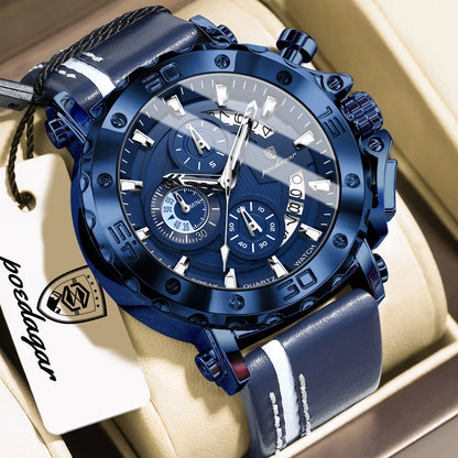 POEDAGAR Montres originales pour homme étanches lumineuses, date, mode, horloge masculine, chronographe, bracelet en cuir, montre-bracelet à quartz pour homme