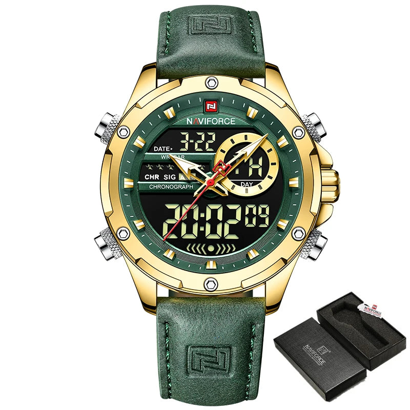 Montres militaires NAVIFORCE pour hommes Montre-bracelet de sport tendance chronographe alarme étanche à quartz grande horloge numérique pour hommes