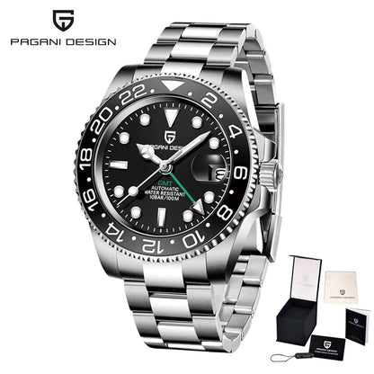 PAGANI DESIGN PD-1662 Luxury GMT Men Mechanical Wristwatch Sapphire Glass Stainless Steel 100M Waterproof Automatic Watches