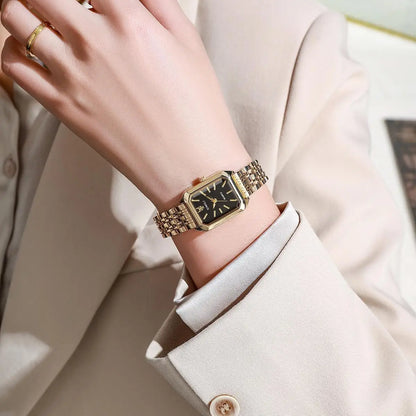 Montre à quartz de luxe pour femme, mode, cadran simple, carré, plaqué or de qualité, montre-bracelet d'affaires en acier inoxydable avec boucle déployante