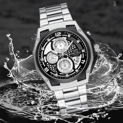Montres Homme Sport Décontractées Marque NAVIFORCE Chronographe à Quartz Multifonction avec Affichage de la Date Bracelet en Acier Montre-Bracelet Reloj Hombre