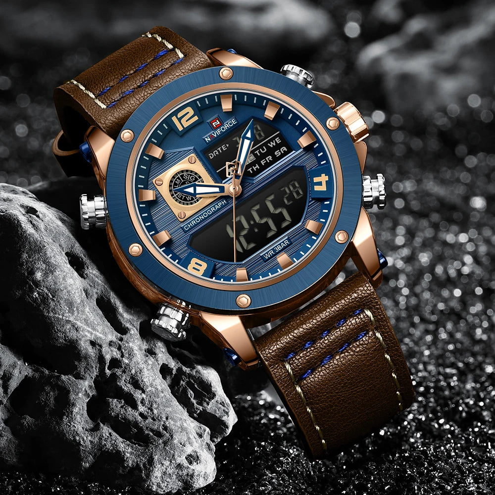 NAVIFORCE Double Display Leather Band Watch