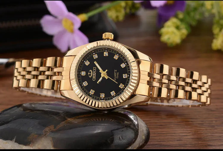 ChronoState Golden Aura Rhinestone Quartz Watch for Women