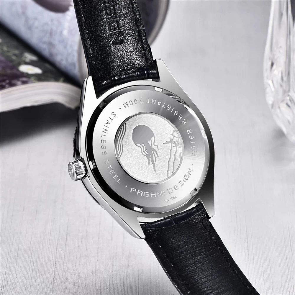 PAGANI DESIGN Montre-bracelet à quartz pour hommes, Montre de plongée de luxe en verre saphir, Étanche 200 m, Date, Montre d'affaires pour hommes