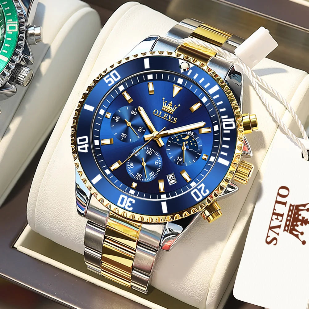OLEVS Chronograph Moon Phase Date Stainless Steel Dial