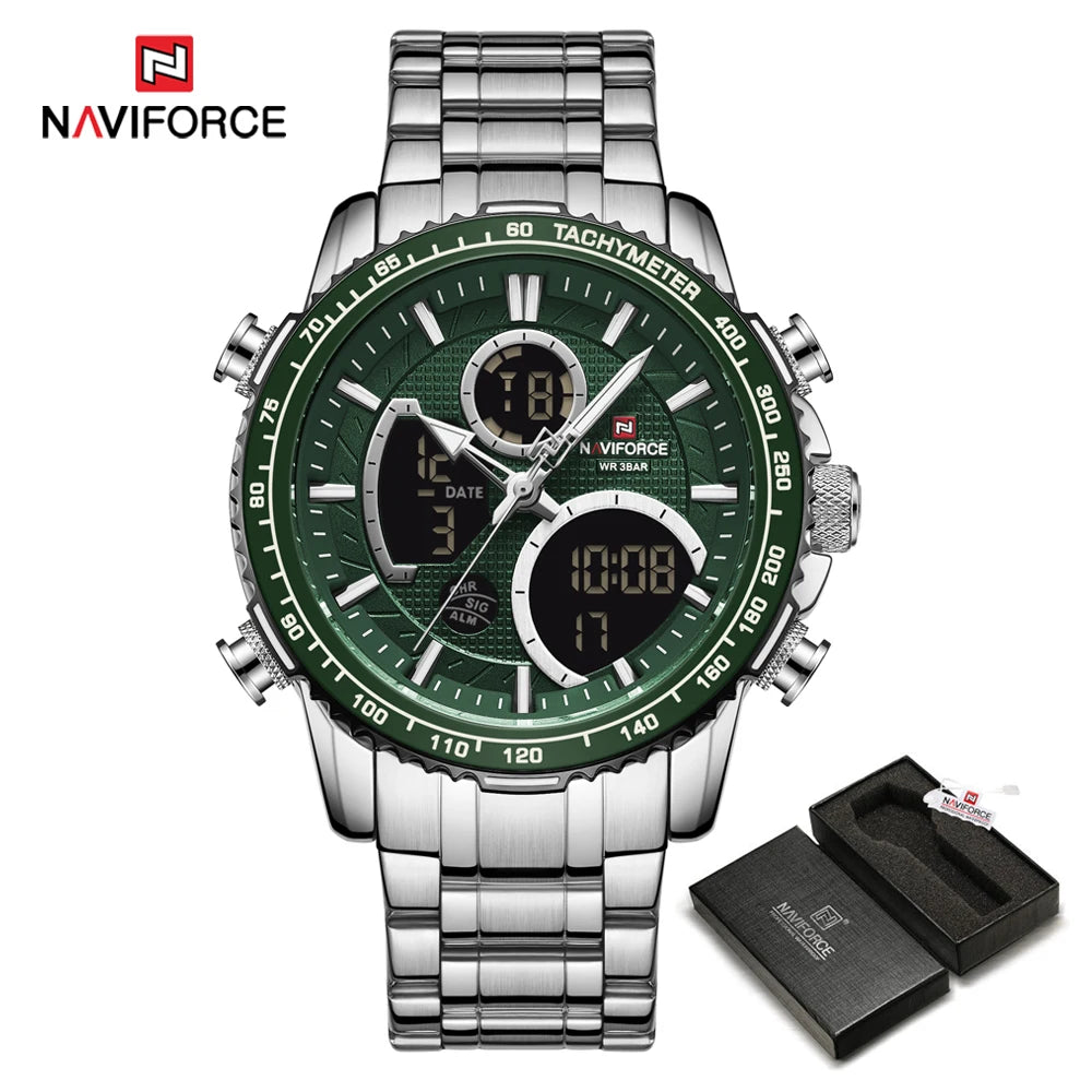 NAVIFORCE 2025 Nouvelle Montre Sport Homme Luxe Originale Montre-Bracelet en Acier Inoxydable Hommes Double Affichage Militaire Montres Étanche