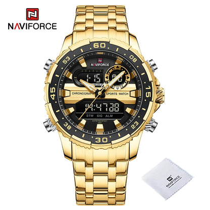 Montres Homme NAVIFORCE Original Tendance Marque LCD Affichage Analogique Numérique Quartz Homme Horloge 30m Étanche Lumineuse Montre-Bracelet Homme
