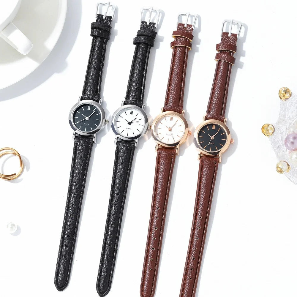 Montre à Quartz Décontractée pour Femmes avec Petit Cadran et Bracelet en Cuir