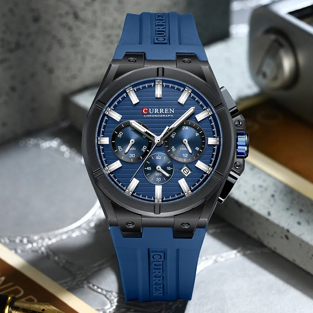 CURREN Montre-bracelet de luxe pour homme chronographe date étanche bracelet en caoutchouc montres décontractées à quartz pour hommes montre de sport masculine Reloj