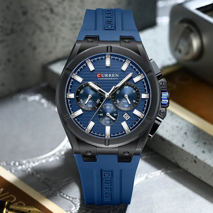 CURREN Montre-bracelet de luxe pour homme chronographe date étanche bracelet en caoutchouc montres décontractées à quartz pour hommes montre de sport masculine Reloj