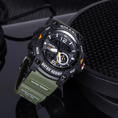 SMAEL Sport Watch Military Wristwatch for Men Alarm Stopwatch LED Digital Back Light Dual Time Display Waterproof Watch Men 8007