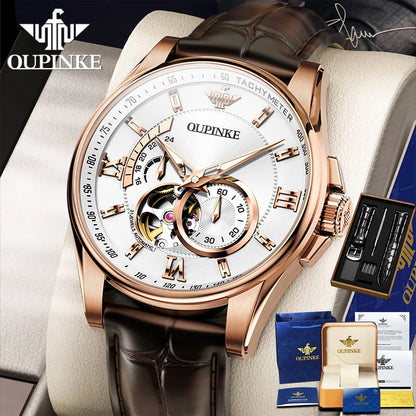 OUPINKE 3222  Original Automatic Men's Watch Genuine Leather Strap 5Bar Waterproof Japan Movement Gentleman Business Wristwatch