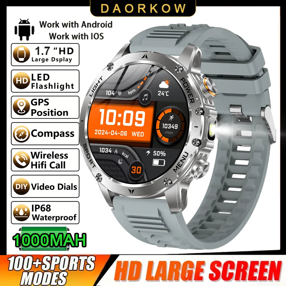 Montre Intelligente de Sport Extérieur GPS 2025 Hommes Écran AMOLED NFC Lampe de Poche Fréquence Cardiaque Étanche Appel Bluetooth 1000mAh SmartWatch