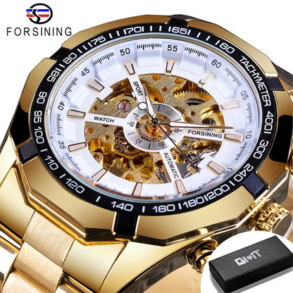 Forsining 2025 Montres Homme Squelette en Acier Inoxydable Étanche Marque de Luxe Transparente Mécanique Sport Montres-bracelets pour Hommes