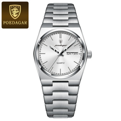 POEDAGAR Montres élégantes pour femmes Étanche Lumineux Date Semaine Montre Femme Quartz Acier inoxydable Montre-bracelet de mode pour femme
