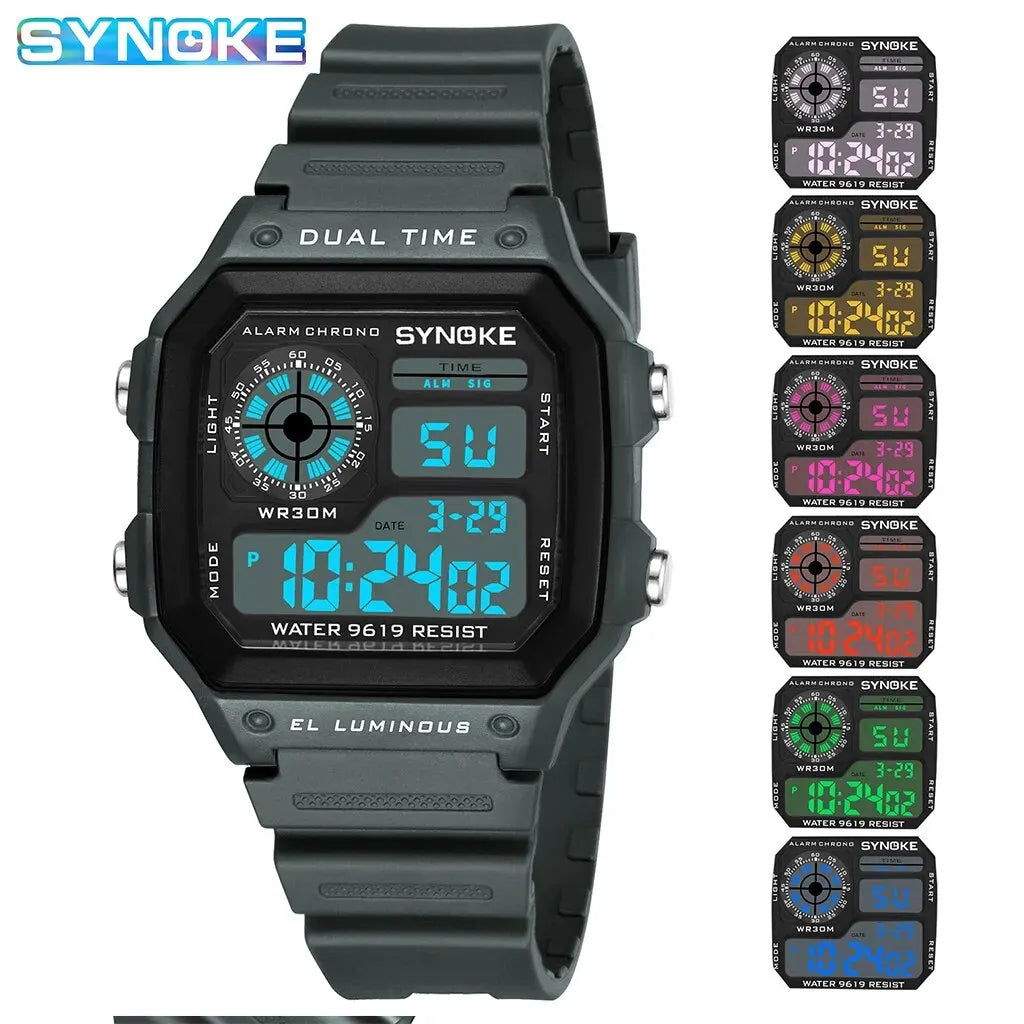 SYNOKE Montres Digitales Hommes Sport Lumineuses Multifonction Étanche Femmes Montre-Bracelet Extérieure et Course Étudiant Sept Lumières