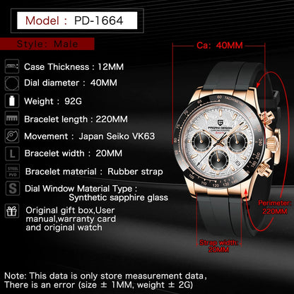 PAGANI DESIGN 2026 NOUVEAU 1664 Montre homme cadran météorite Montre de luxe en saphir à quartz pour hommes Chronographe sport pour hommes Reloj Hombre