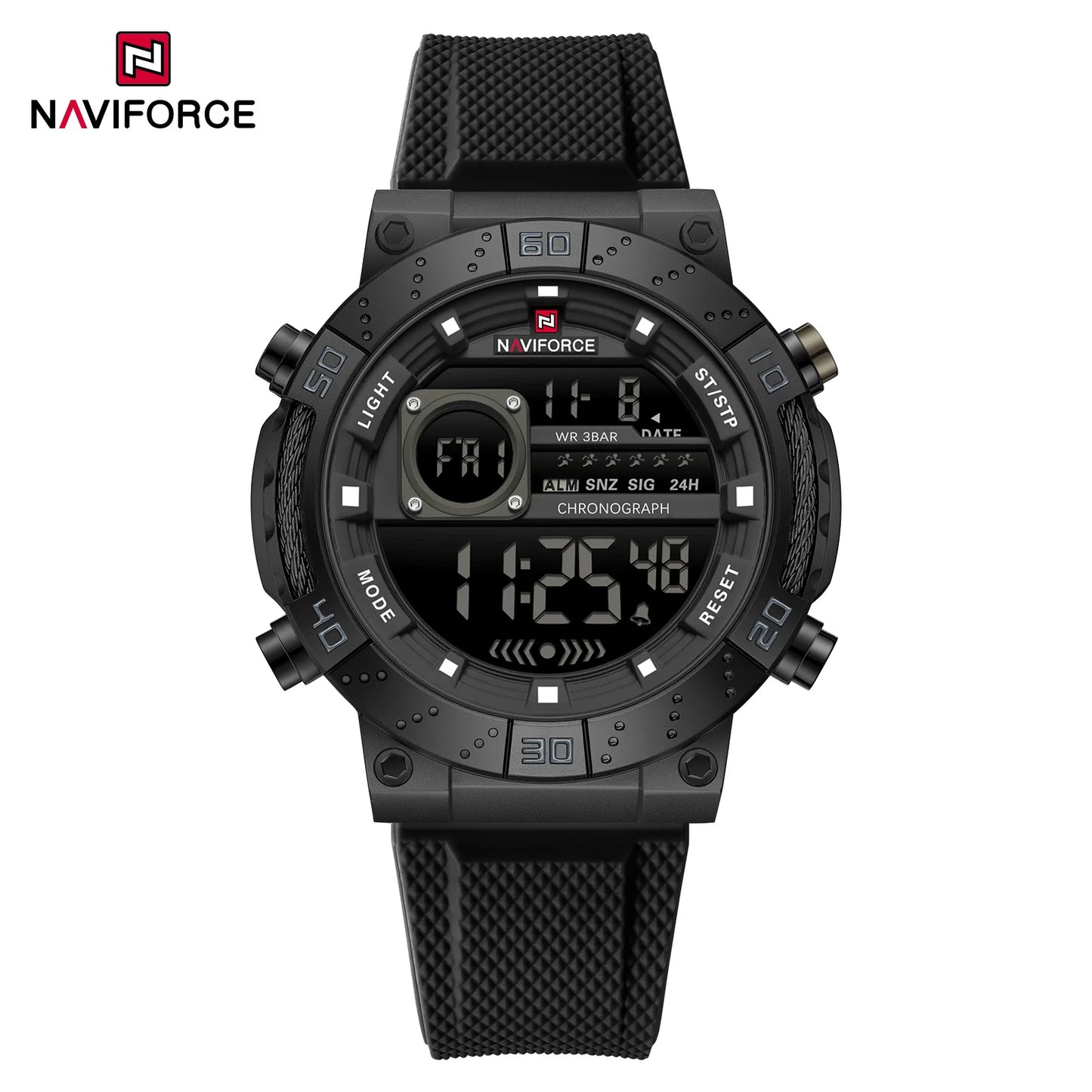 NAVIFORCE – Montres militaires pour hommes, à quartz numérique, en silicone, chronographe, étanche, avec affichage de la date