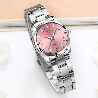 Montre de luxe pour femme 29mm à la mode en acier inoxydable avec strass rose minimaliste, horloge pour fille, montres-bracelets de voyage pour femme