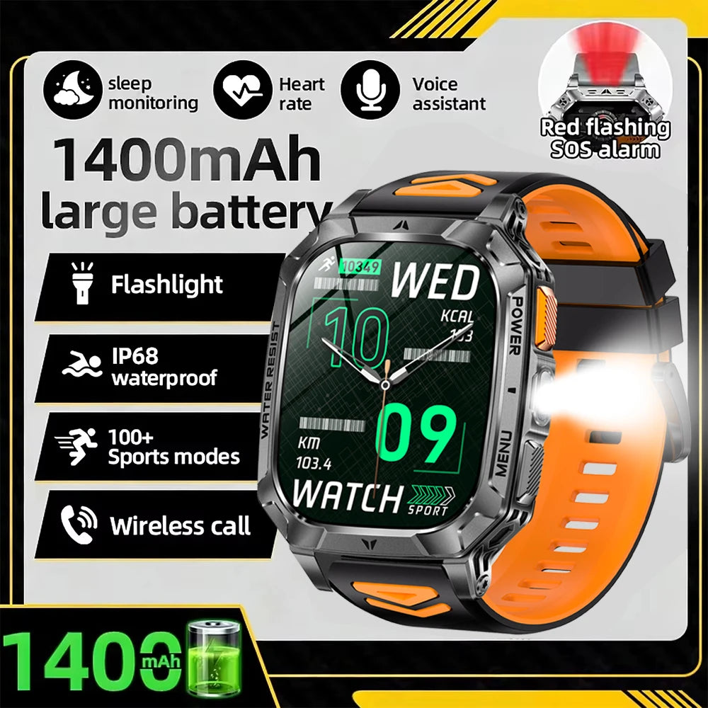 Nouvelle montre connectée 2026 Sport HD AMOLED Appel Bluetooth Étanche IP68 Lampe de poche GPS Extérieur Homme Batterie intelligente grande capacité 1000mAh