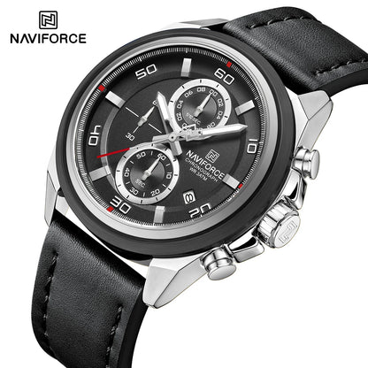 Montres étanches NAVIFORCE pour hommes Montre-bracelet à quartz de luxe en cuir véritable pour hommes Chronographe militaire tendance