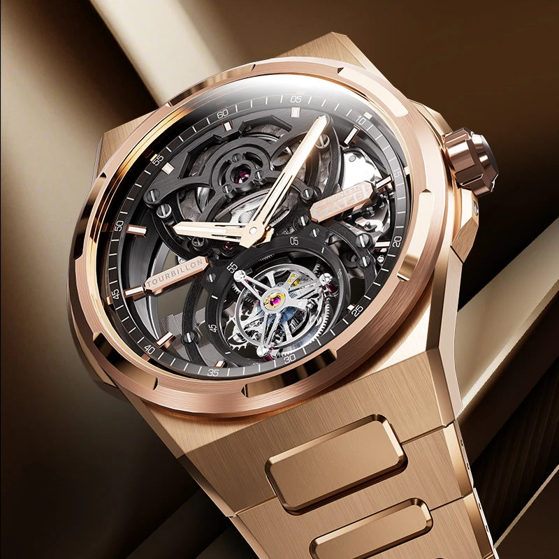 BONEST GATTI Nouvelle montre homme série Infinite Tourbillon Automatique Squelette Bracelet Acier Inoxydable