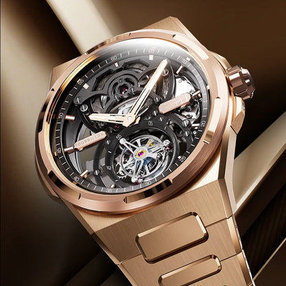 BONEST GATTI Nouvelle montre homme série Infinite Tourbillon Automatique Squelette Bracelet Acier Inoxydable