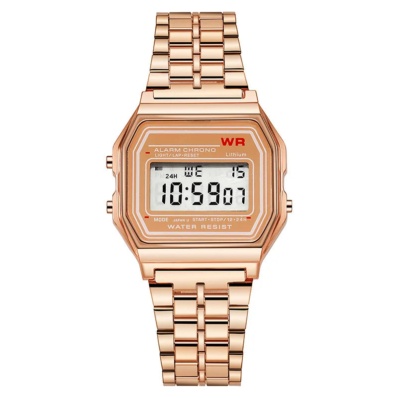 Montres sportives en or rose pour enfants et femmes, affichage numérique électronique, réveil rétro, relogio masculino, reloj