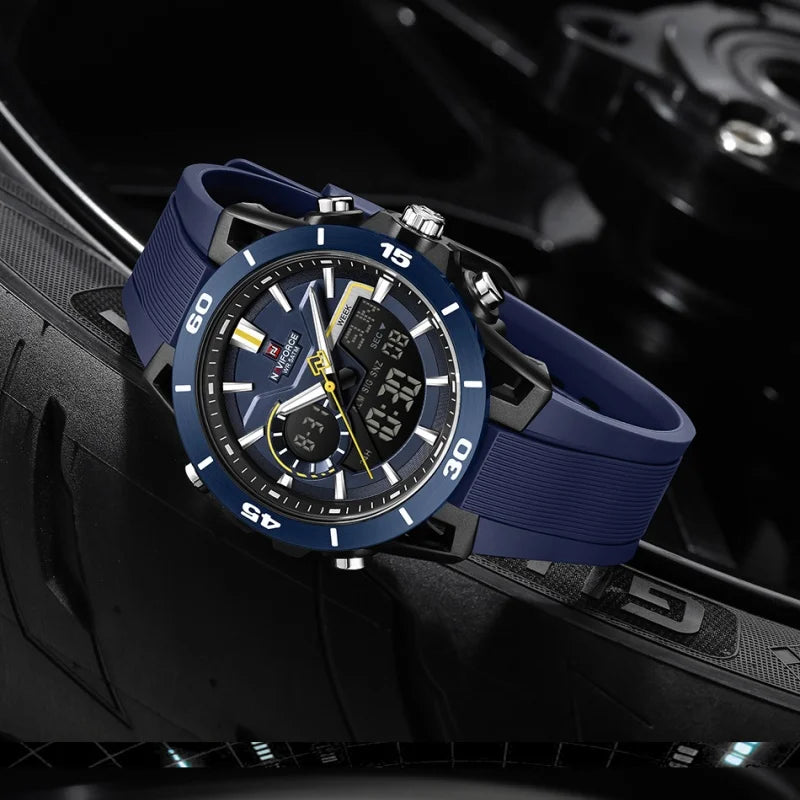 Montre homme décontractée NAVIFORCE de haute qualité, double affichage, sport, étanche, avec compte à rebours, chronographe et réveil, Reloj Hombre